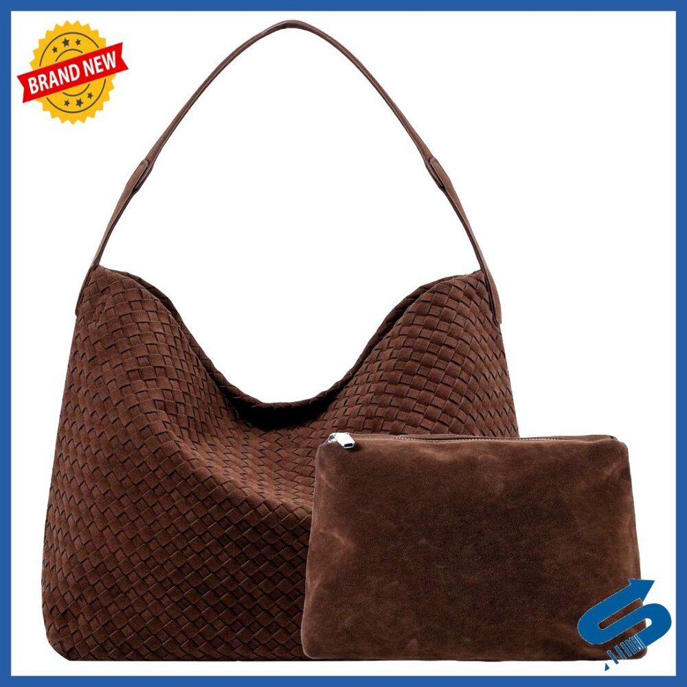 Vegan Leather Woven Tote Bag Vintage Suede Hobo Large Crossbody Shoulder